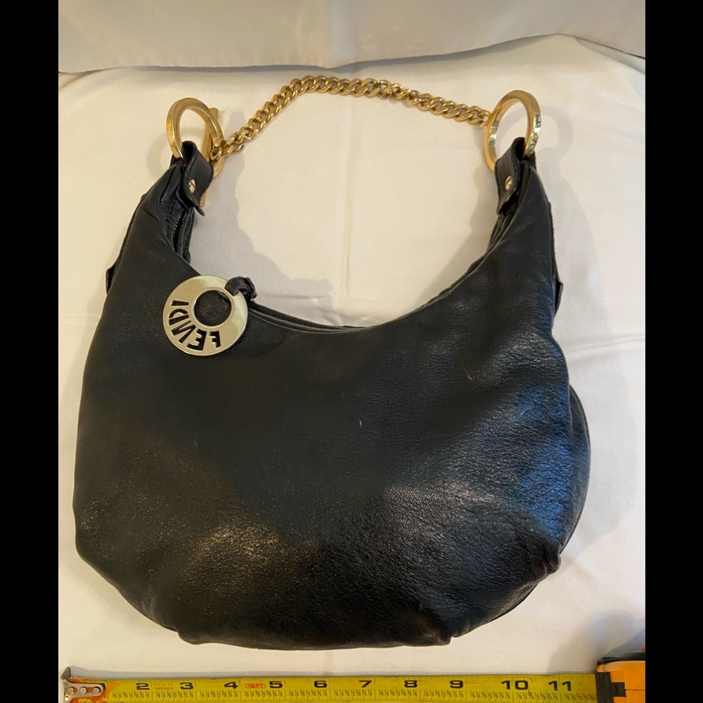 Genuine vintage fendi black leather hobo bag
